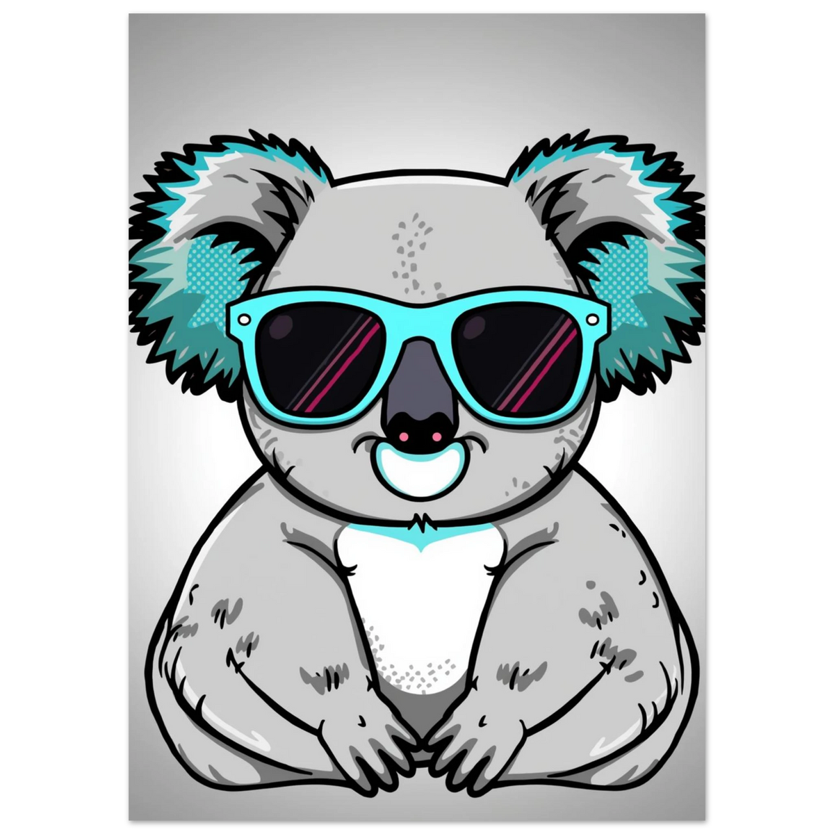 Söt koala med solglasögon och turkosa detaljer – modern väggkonst