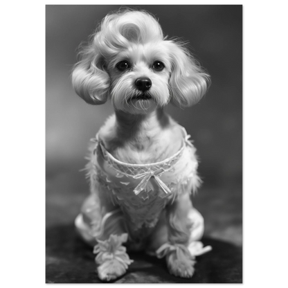 Sittande liten hund i vintageinspirerad svartvit stil – Fotorealistisk poster