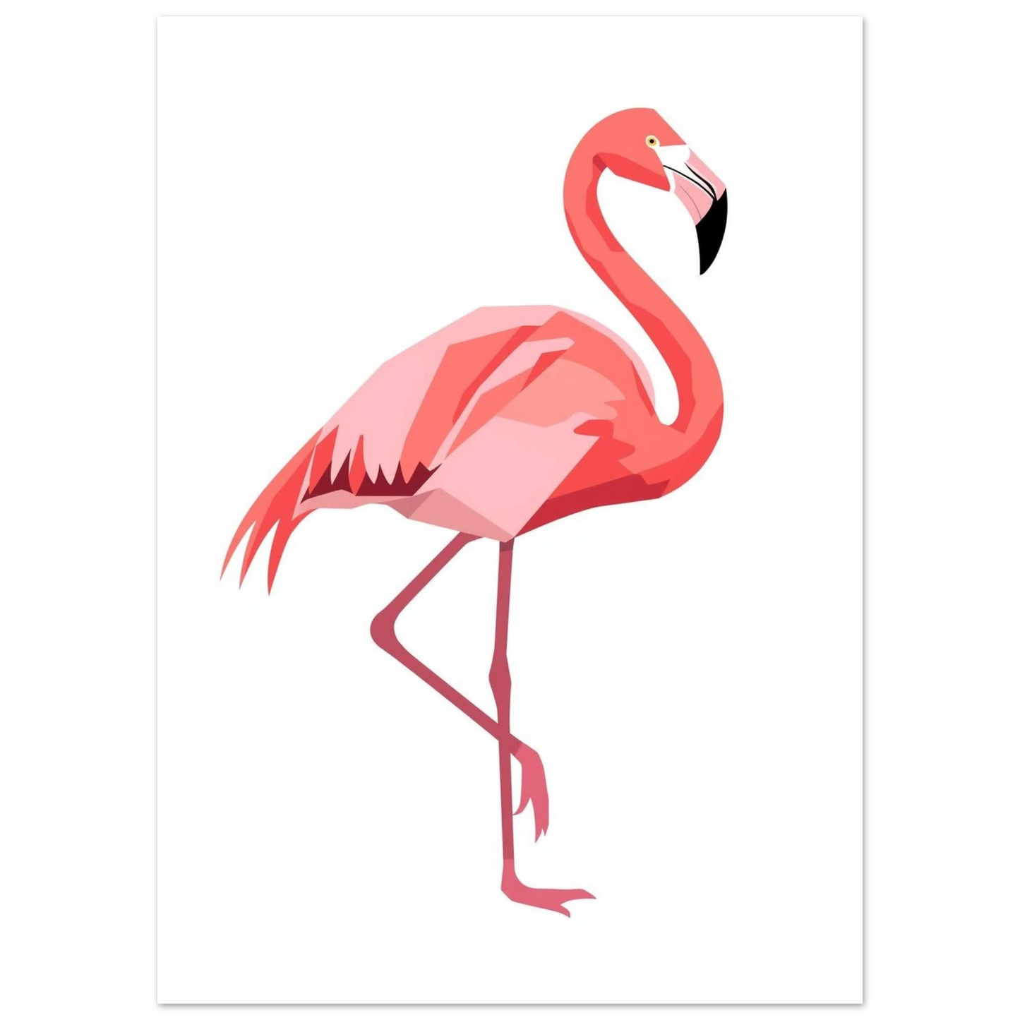 Stilren väggkonst med en rosa flamingo i profil på vit botten