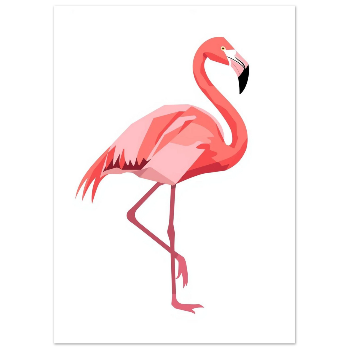 Stilren väggkonst med en rosa flamingo i profil på vit botten