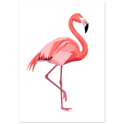 Stilren väggkonst med en rosa flamingo i profil på vit botten