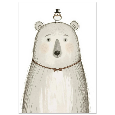 Poster - Björn med fågelhatt