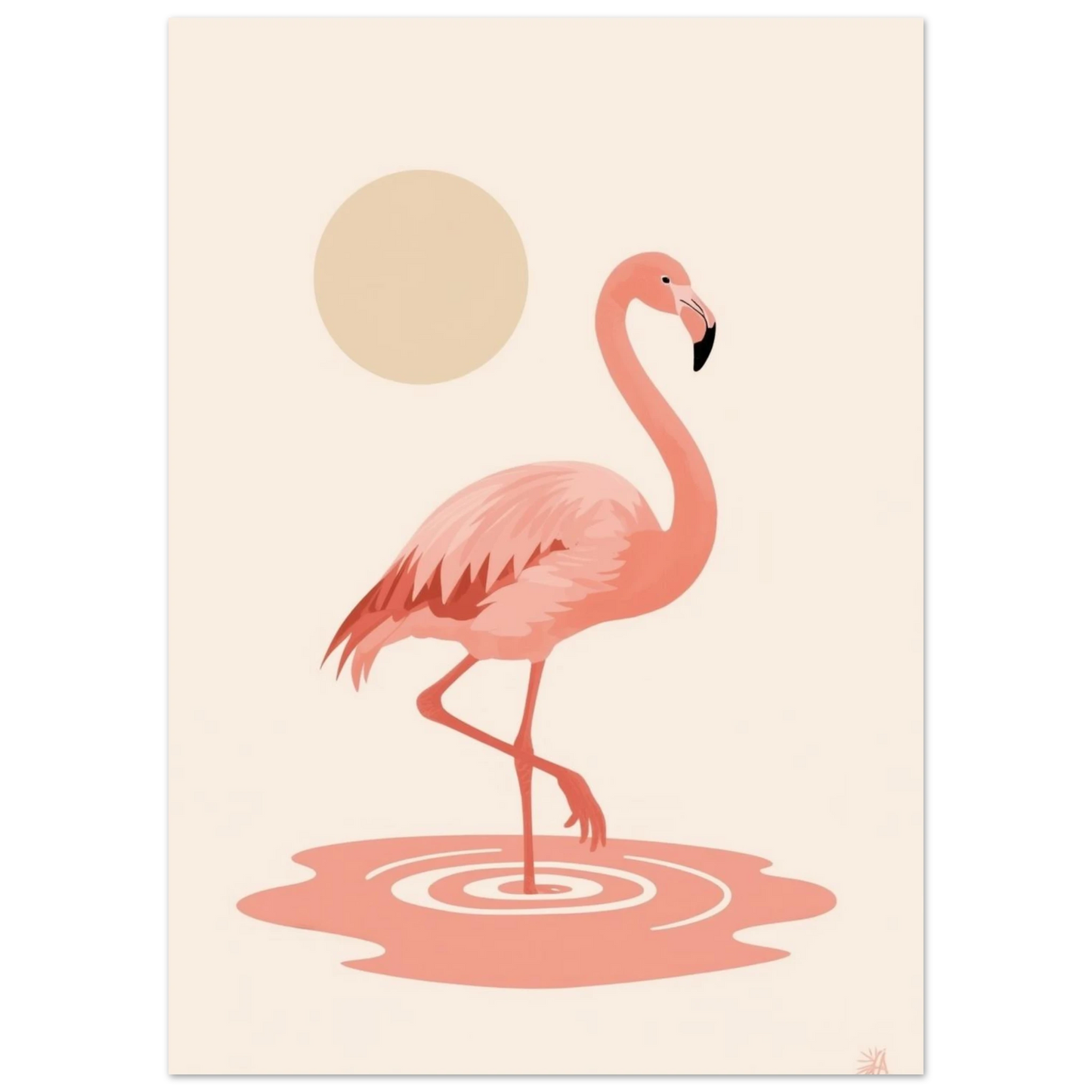 Stiliserad flamingo i ljusrosa toner mot krämvit bakgrund – grafisk tavla