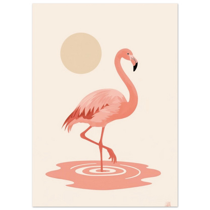 Stiliserad flamingo i ljusrosa toner mot krämvit bakgrund – grafisk tavla