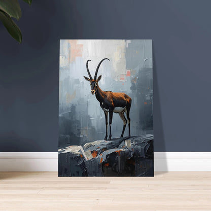 Saola i semiabstrakt oljemålning, impasto-teknik, mystisk stämning.