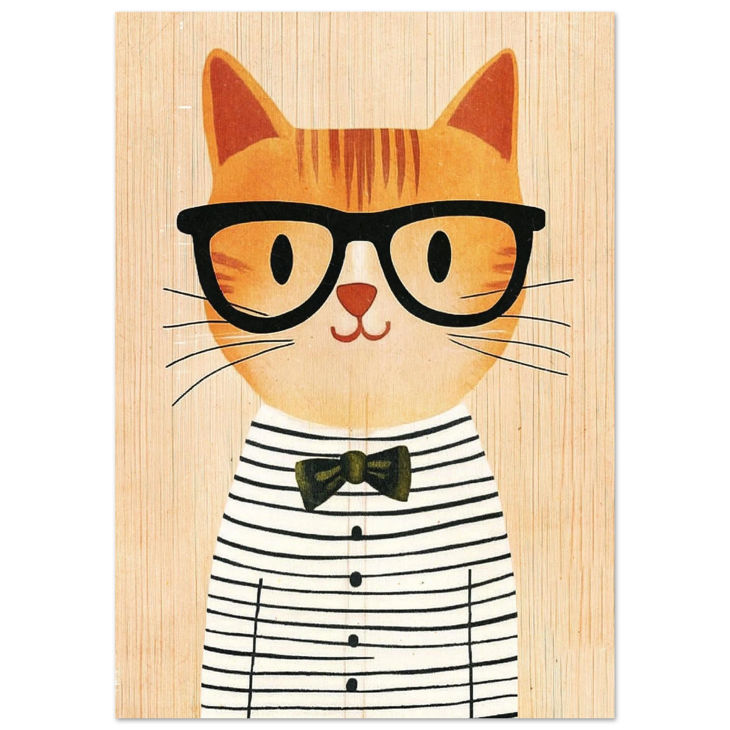 Grafisk djurposter föreställande en orange katt med retrobågar och fluga