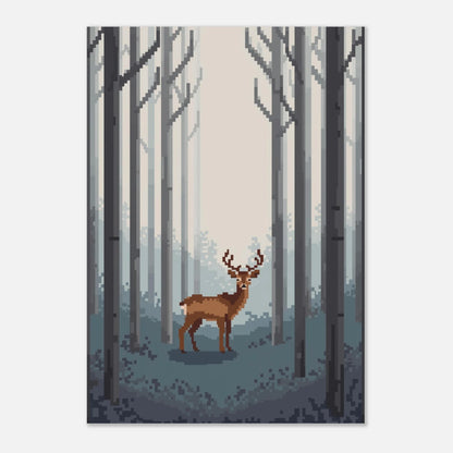 Nostalgisk pixelposter med hjortmotiv i dämpade grå toner – väggkonst