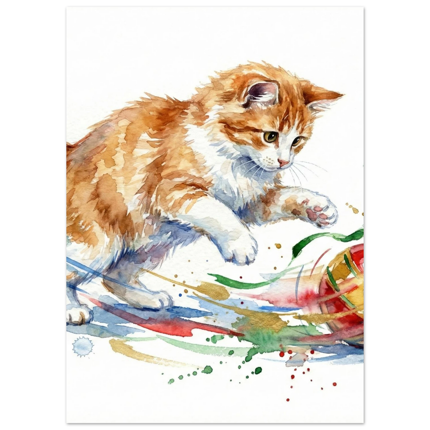 Närbild på lekande kattunge med utfälld tass i konstnärlig stil