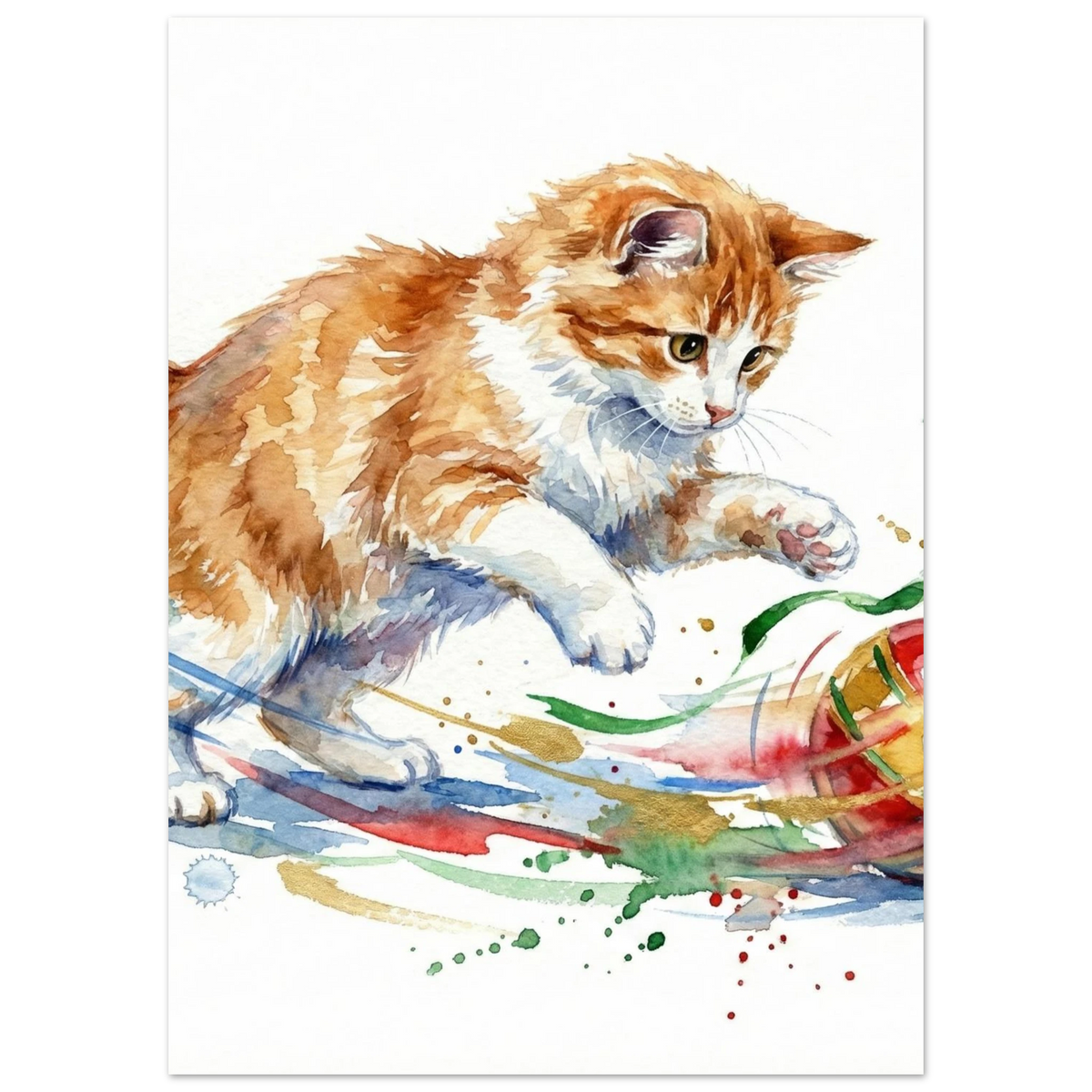 Närbild på lekande kattunge med utfälld tass i konstnärlig stil