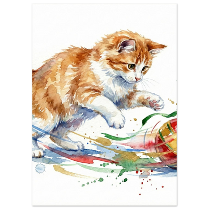 Närbild på lekande kattunge med utfälld tass i konstnärlig stil