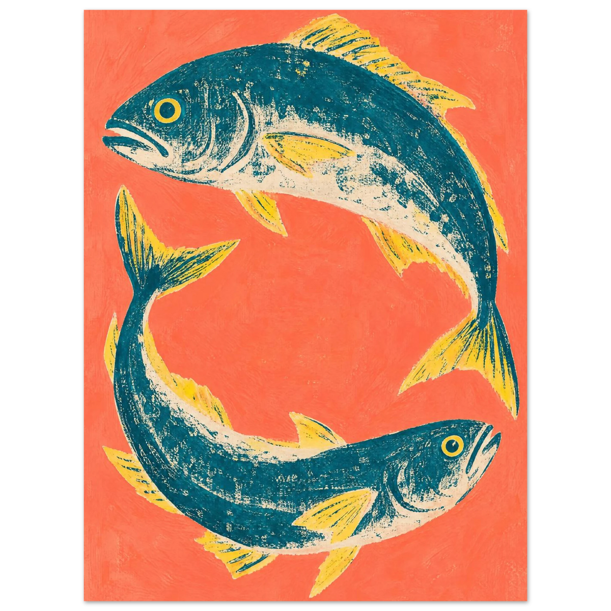 Tonfisk i grafisk cirkelkomposition på varm korallfärgad bakgrund