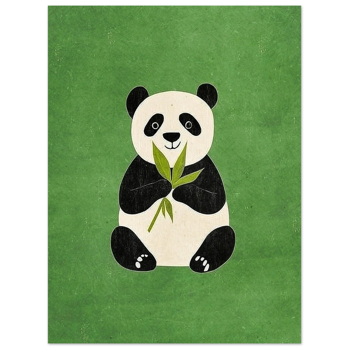 Barnposter med en söt panda och gröna blad, grafiskt tryck
