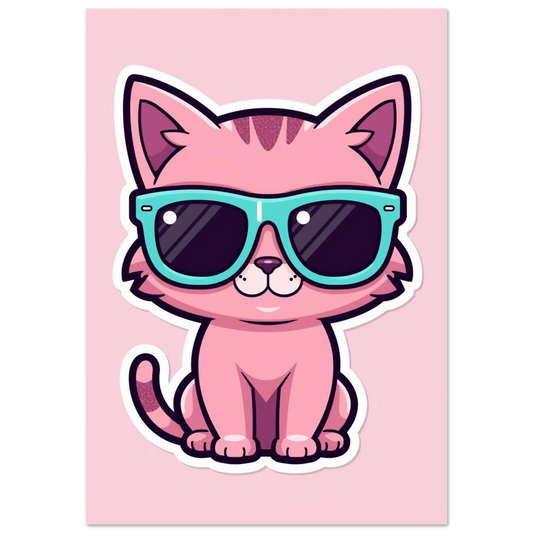 Rosa katt med turkosa solglasögon i tecknad stil – djurposter