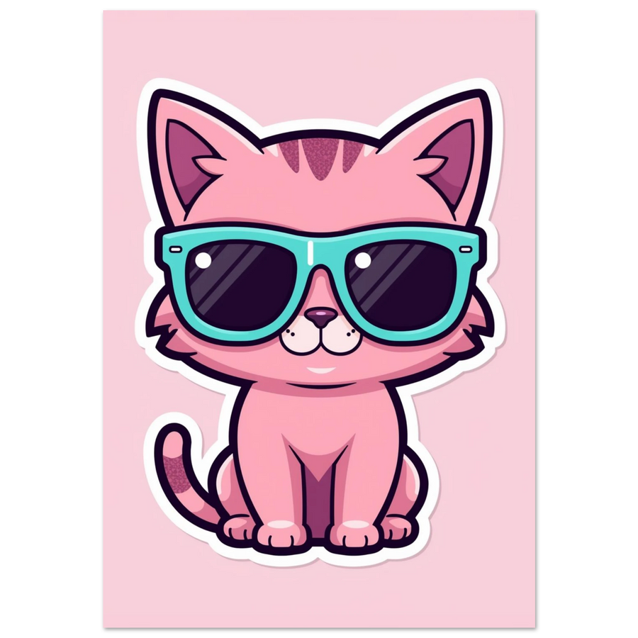 Rosa katt med turkosa solglasögon i tecknad stil – djurposter