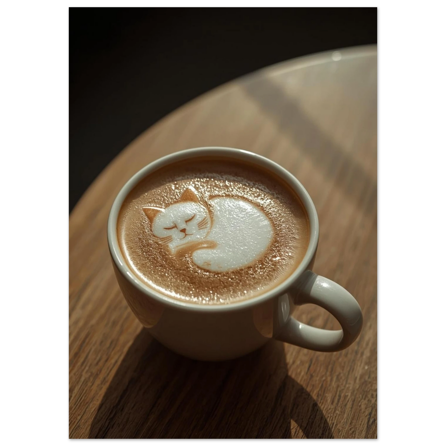 Närbild på kaffeskum format som en vilande katt i en kopp