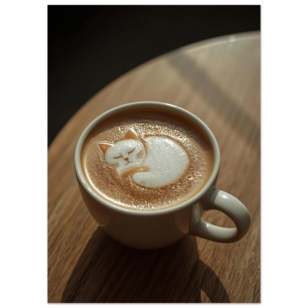 Närbild på kaffeskum format som en vilande katt i en kopp