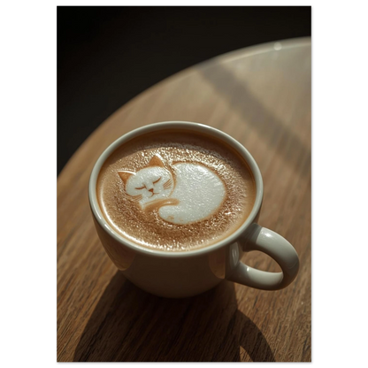 Närbild på kaffeskum format som en vilande katt i en kopp
