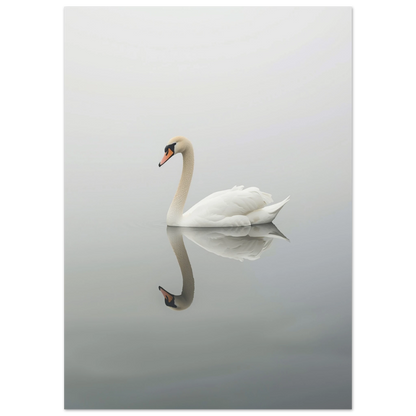 Elegant svan på vattenytan som reflekteras, mjukt ljus på motivet – Fotorealistisk poster