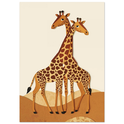Djurmotiv med giraffer i collage-teknik för harmonisk inredning