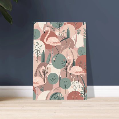 Flamingo i skandinavisk design, mjukt rosa och grönt mönster