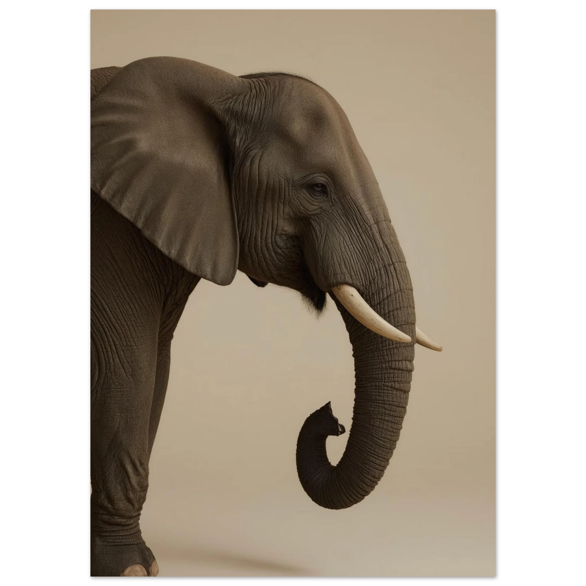 Detaljrik djurposter föreställande en elefant med böjd snabel och betar