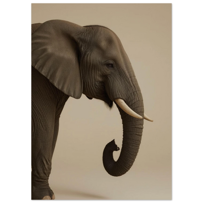 Detaljrik djurposter föreställande en elefant med böjd snabel och betar