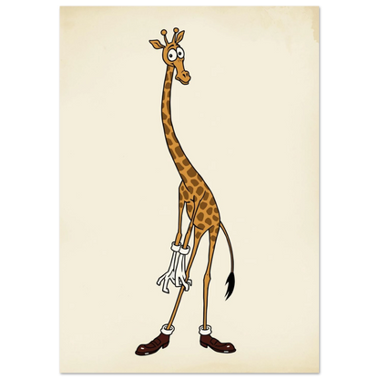 Illustration av en giraff med stora ögon och klassiska seriefigursdetaljer