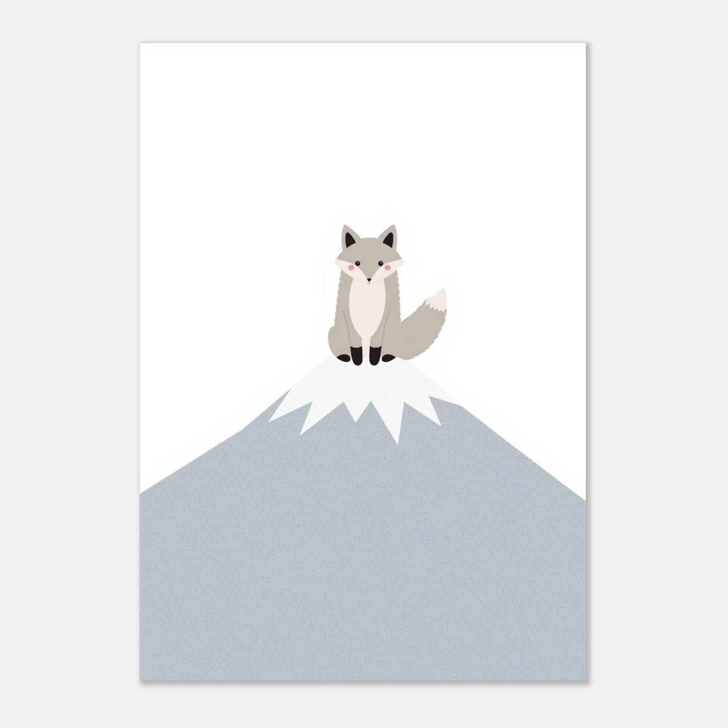 Vänlig fjällräv på en snöig topp, grafisk illustration för barn