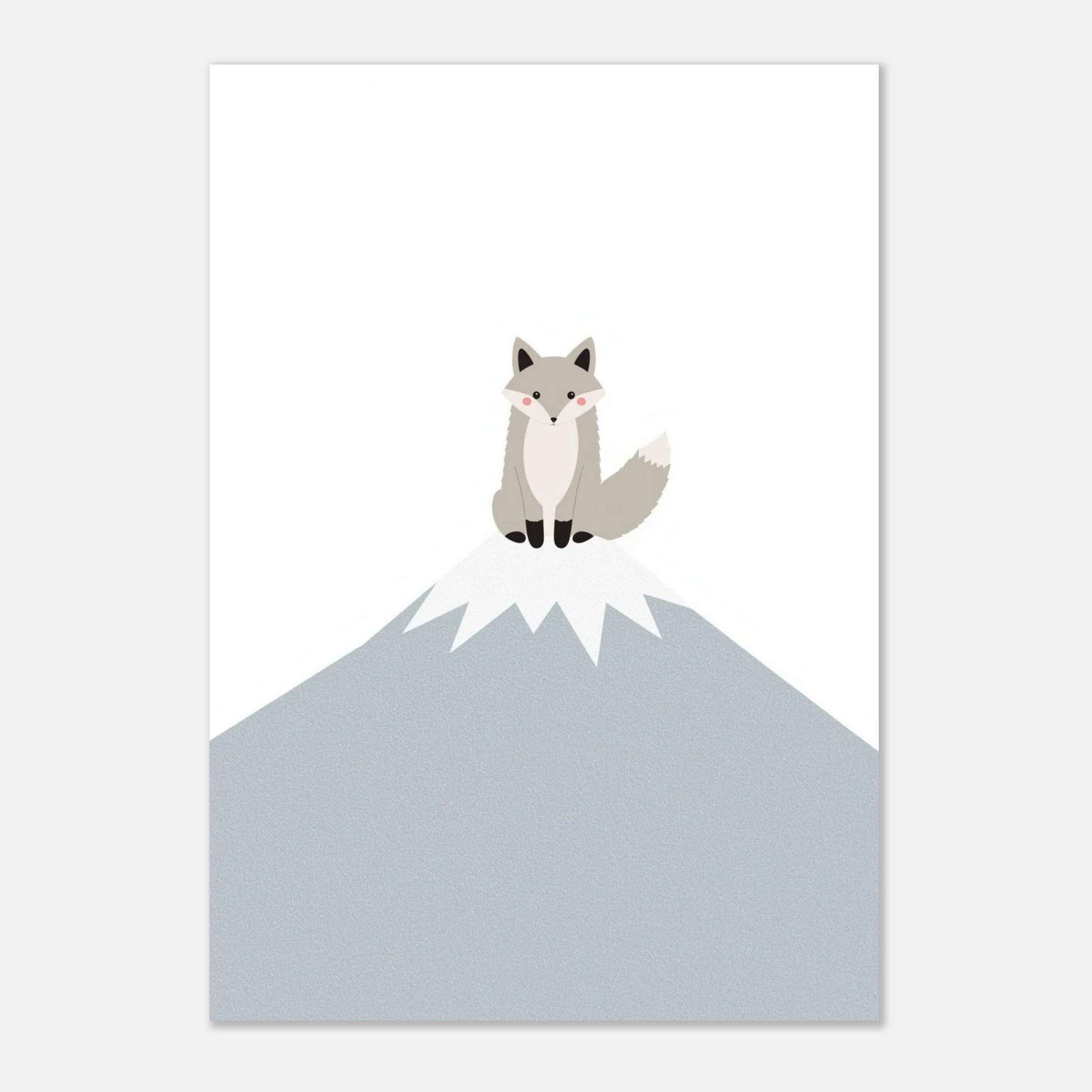 Vänlig fjällräv på en snöig topp, grafisk illustration för barn