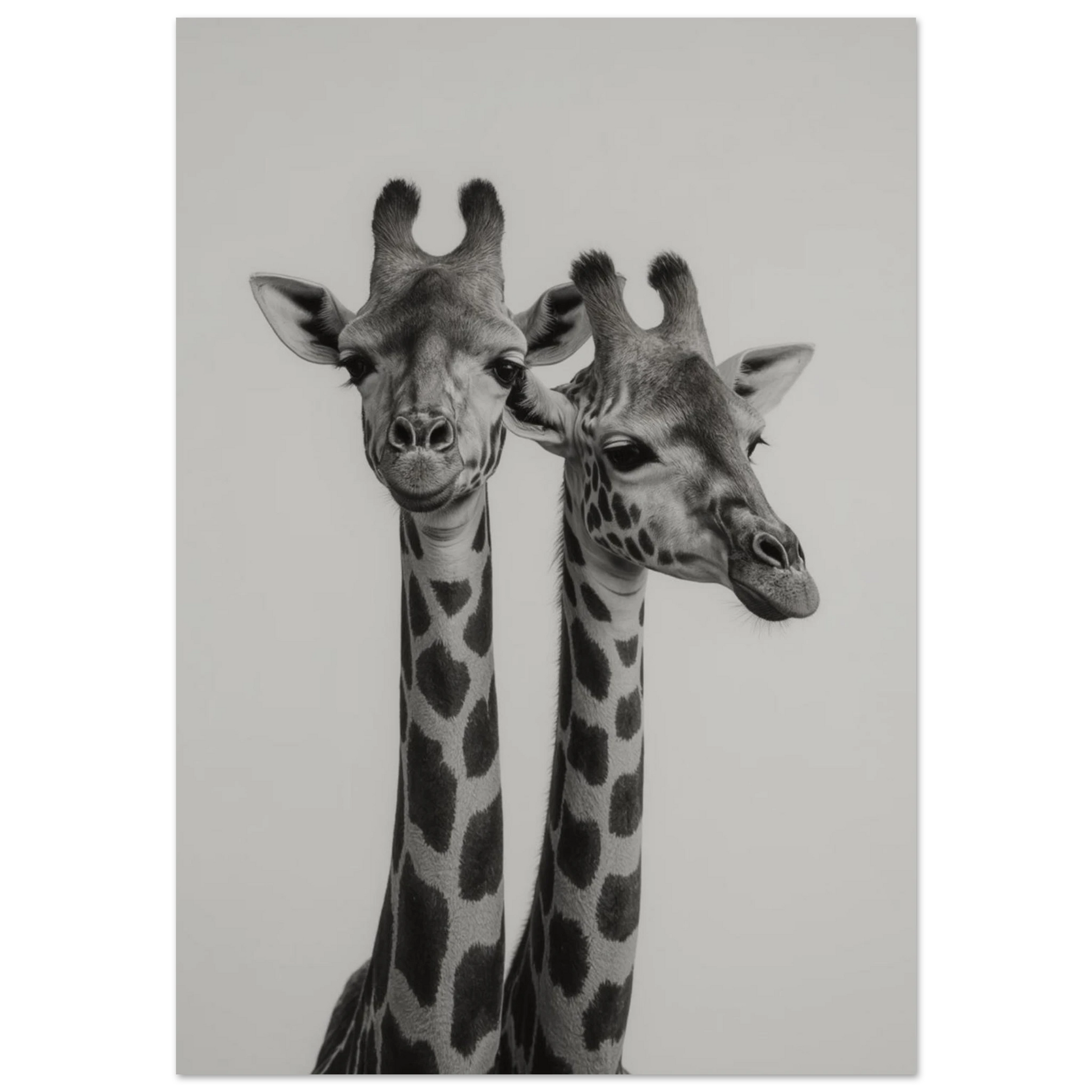 Svartvit poster med två giraffer – fotorealistisk poster