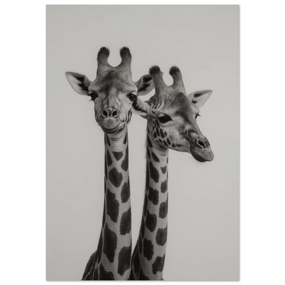 Svartvit poster med två giraffer – fotorealistisk poster
