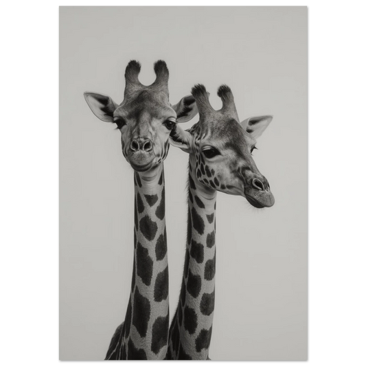 Svartvit poster med två giraffer – fotorealistisk poster