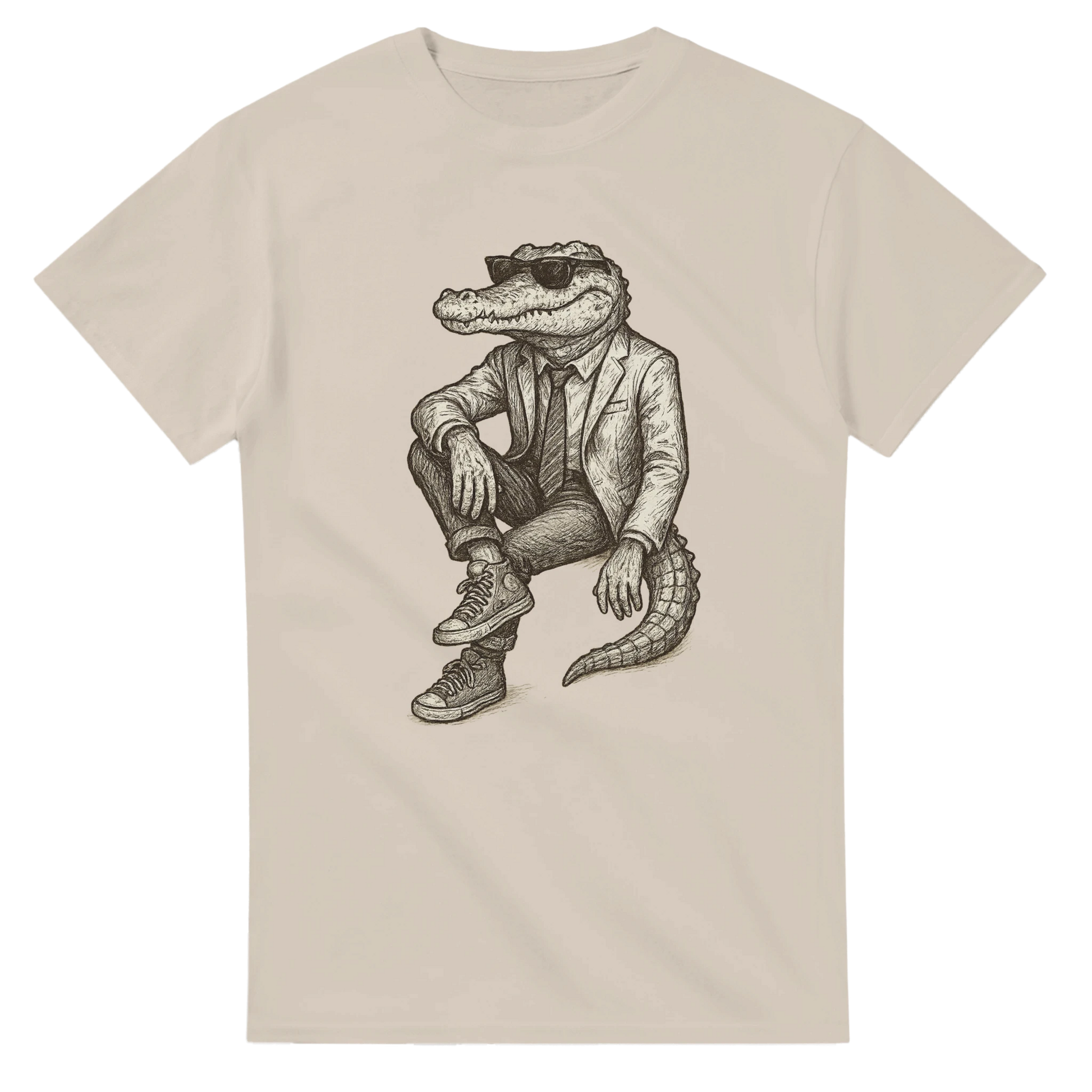 Närbild på tecknat krokodilmotiv med sneakers – Tecknad T-shirt
