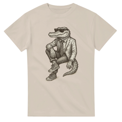 Närbild på tecknat krokodilmotiv med sneakers – Tecknad T-shirt