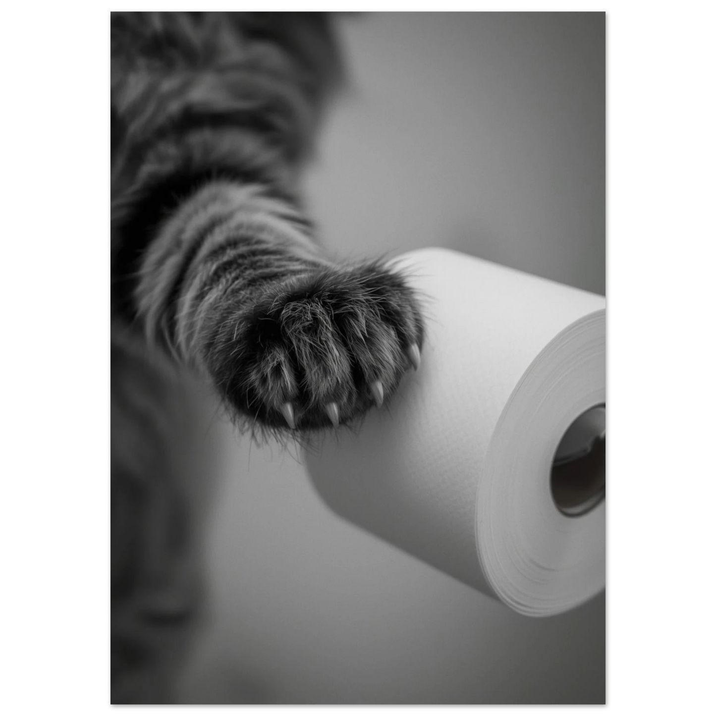 Svartvit fotoposter av en randig kattass med utdragna klor