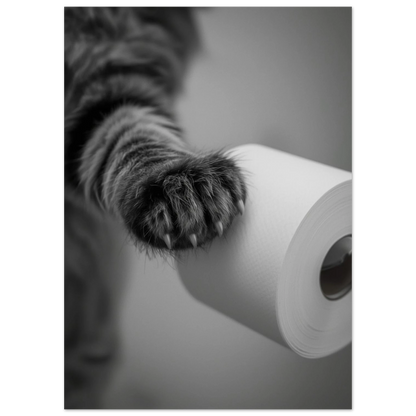 Svartvit fotoposter av en randig kattass med utdragna klor