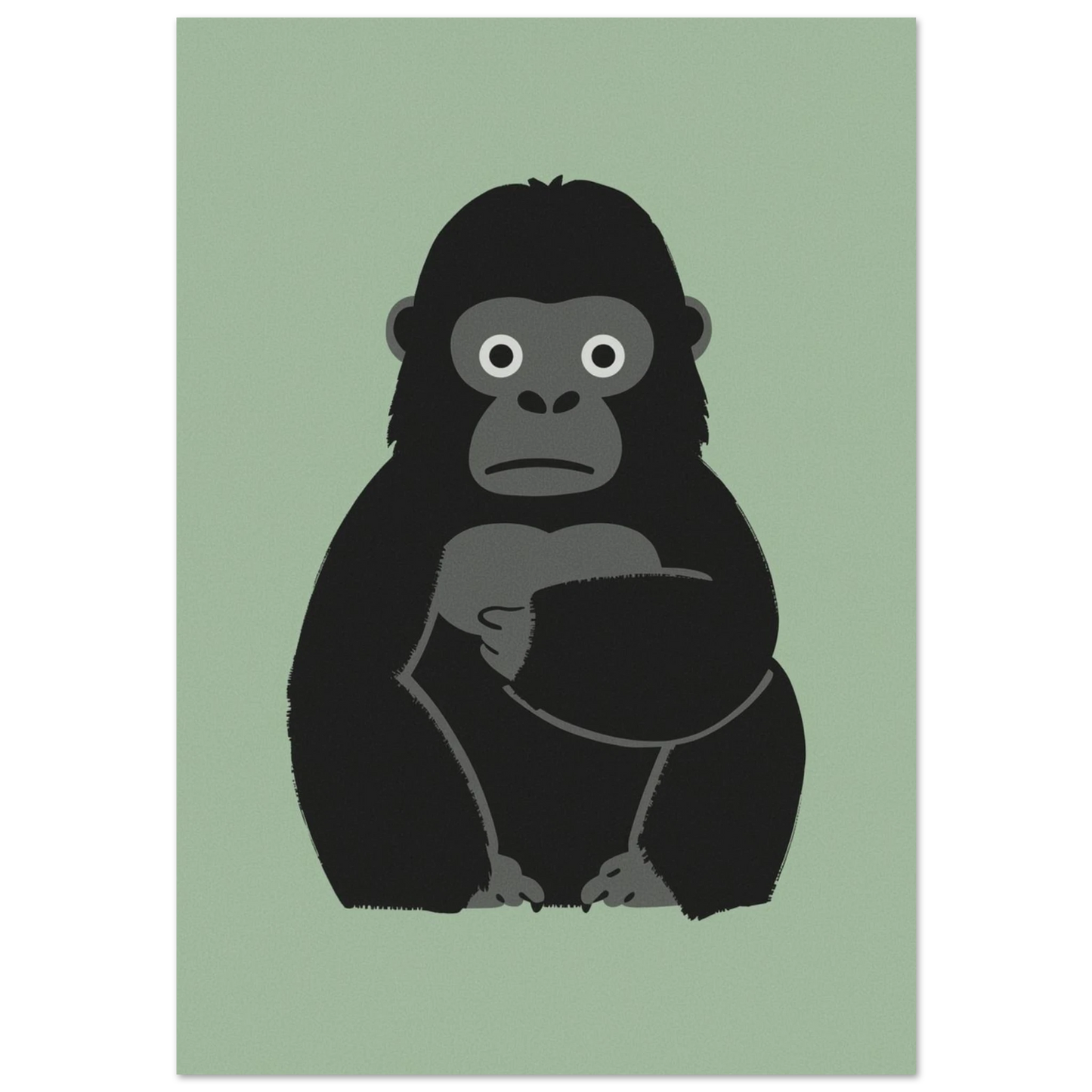 Grafisk illustration av en sittande svart gorilla mot mintgrön bakgrund