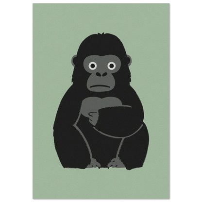 Grafisk illustration av en sittande svart gorilla mot mintgrön bakgrund