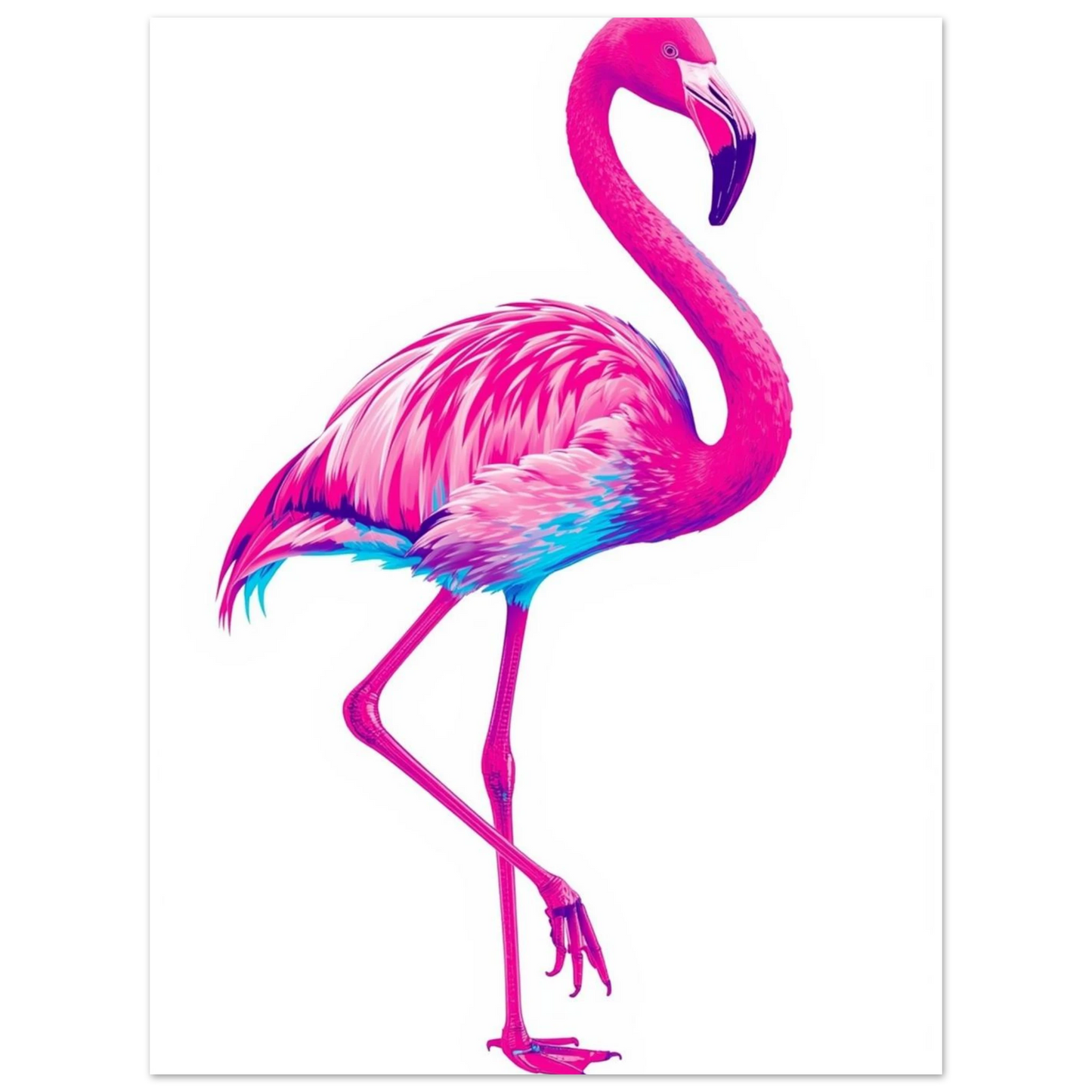 Trendigt djurmotiv med en flamingo i grafisk stil och vibrerande färger