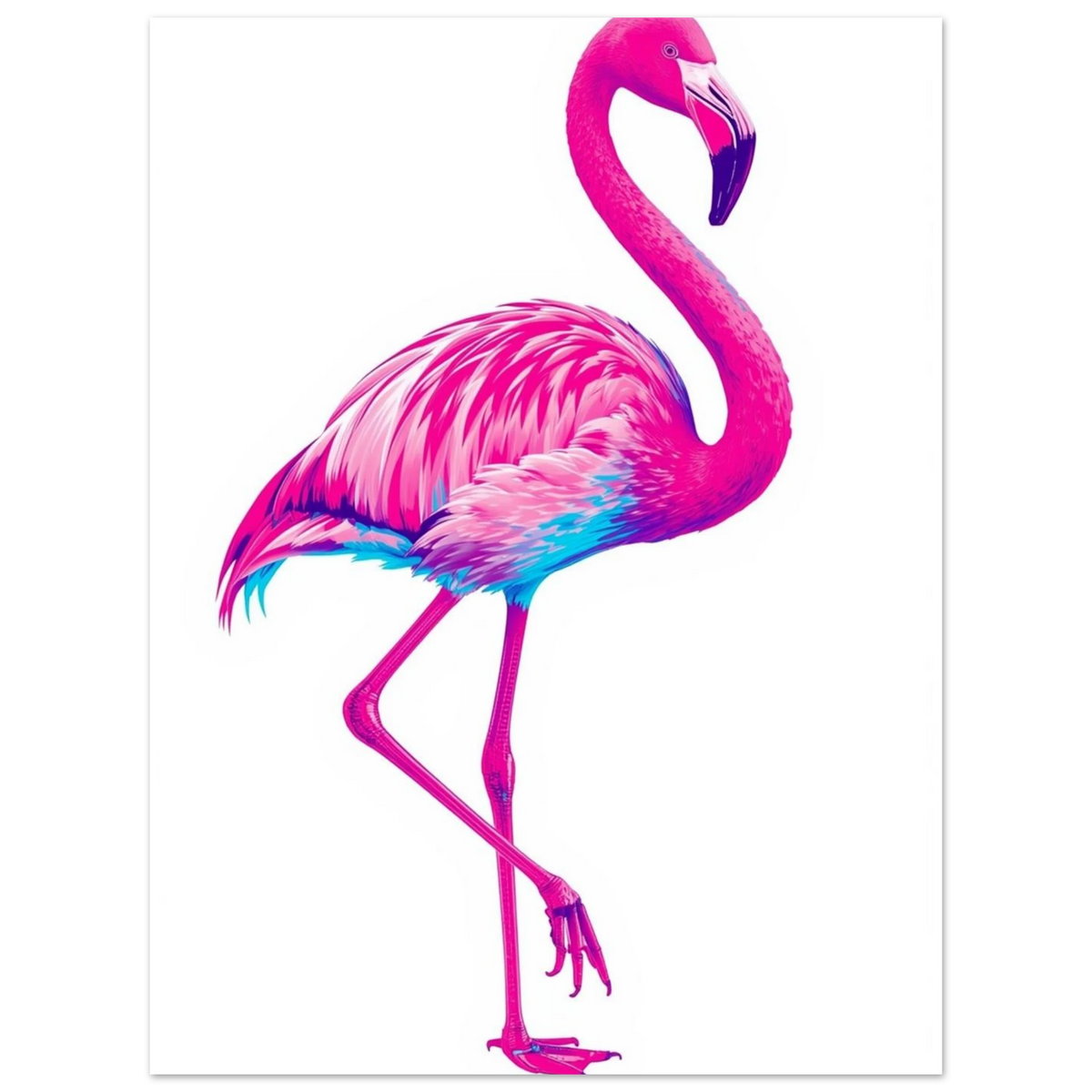 Trendigt djurmotiv med en flamingo i grafisk stil och vibrerande färger