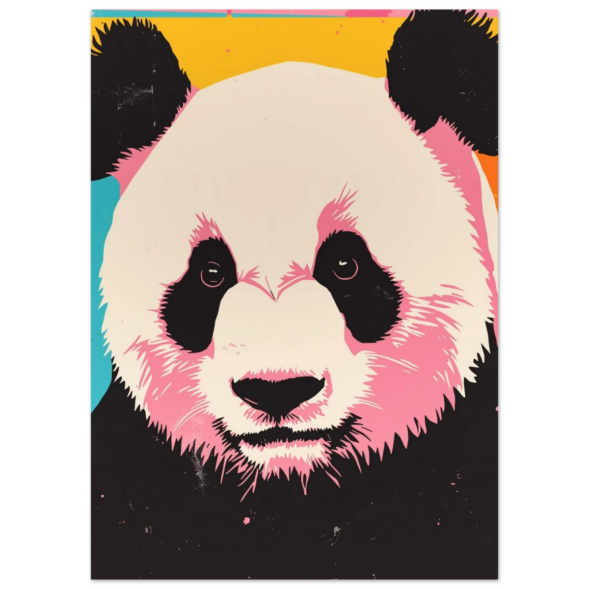 Närbild på pandamotiv i Andy Warhol-stil med starka kontraster