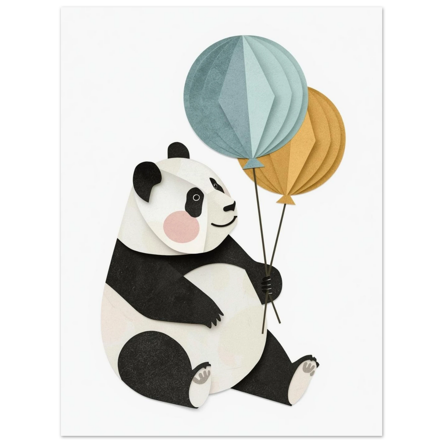 Minimalistisk djurposter föreställande en panda med runda pappersballonger