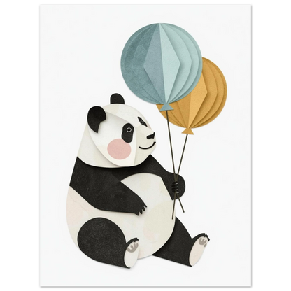 Minimalistisk djurposter föreställande en panda med runda pappersballonger