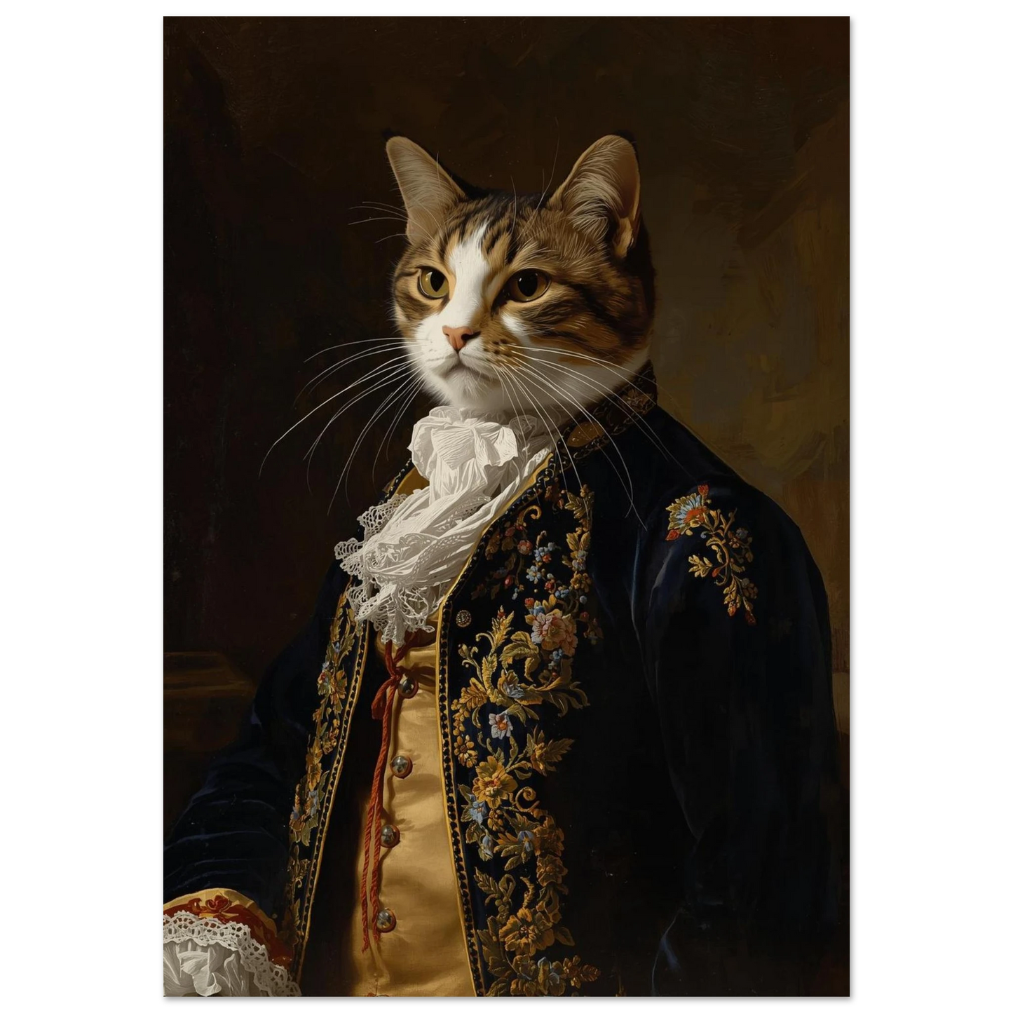 Katt i aristokratisk 1700-talskostym med broderad jacka – Målad Poster