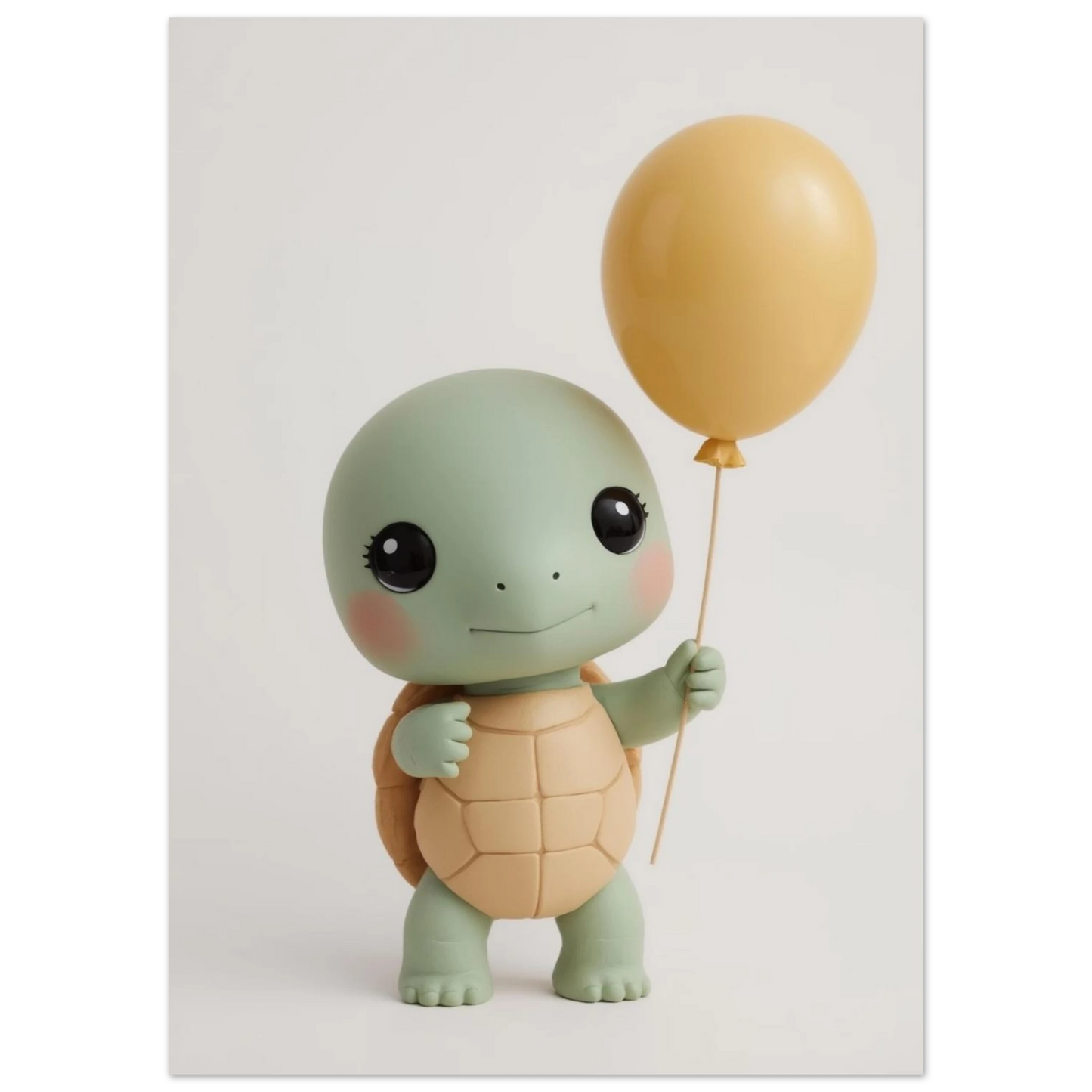 3D-illustration av en liten sköldpadda med stora ögon och ballong