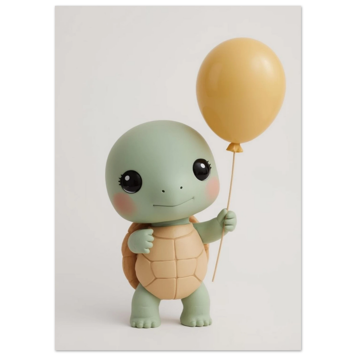 3D-illustration av en liten sköldpadda med stora ögon och ballong