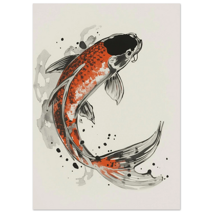 Konstnärlig poster med en koi-fisk i sumi-e stil med stänk