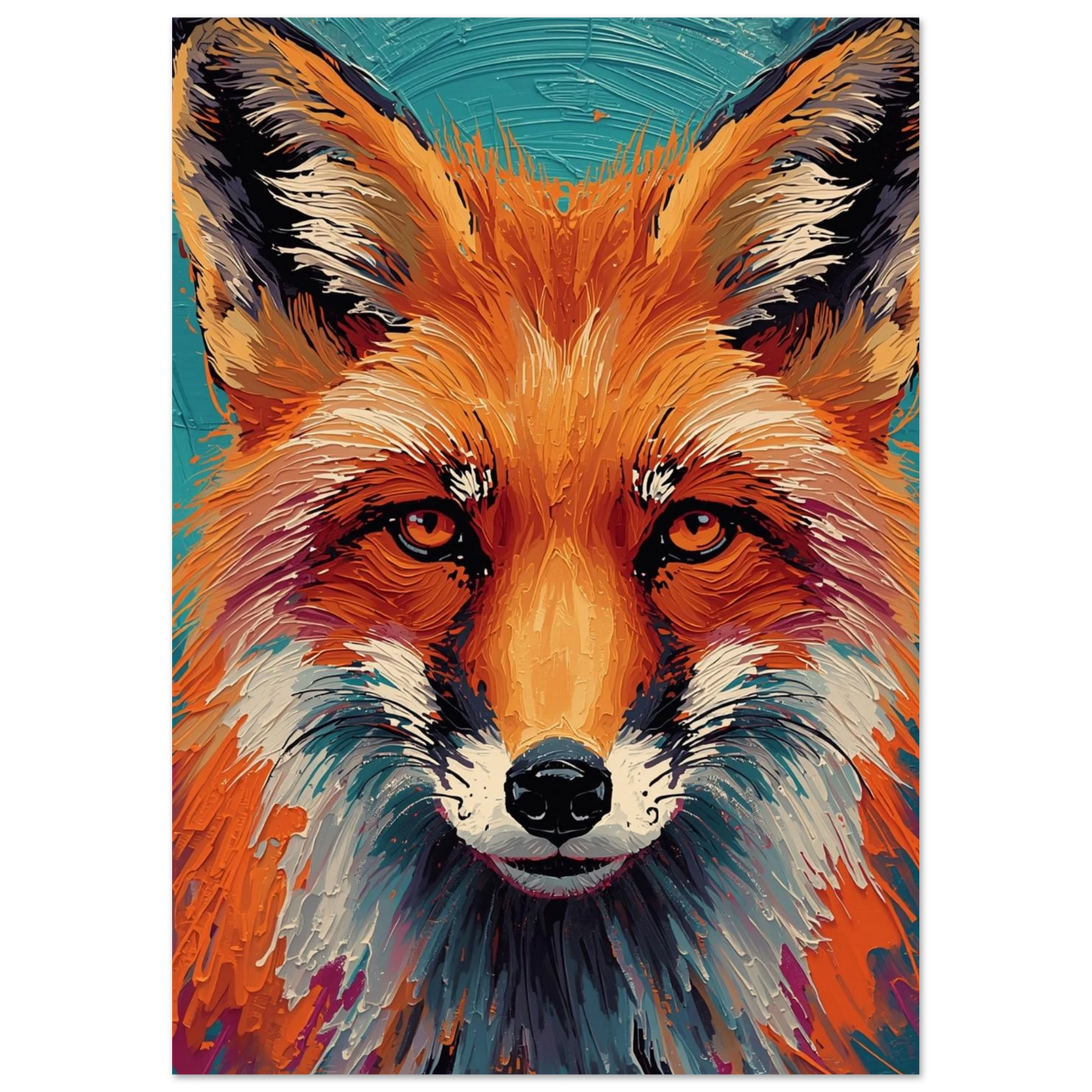 Expressionistiskt djurmotiv föreställande en räv i livfulla orangea och blå toner