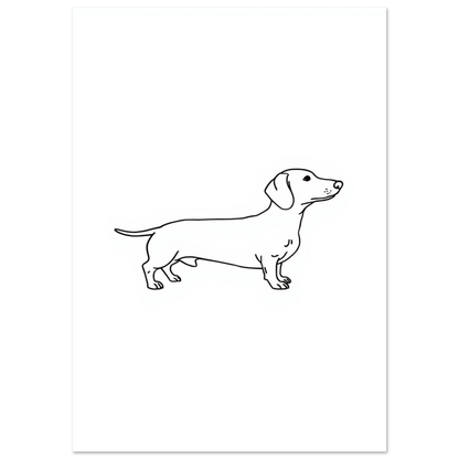 Stilren hundposter föreställande en tax i enkel grafisk stil