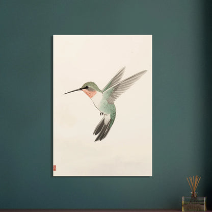 Kolibri i traditionell silkesmålning, elegant och detaljerad fågelkonst